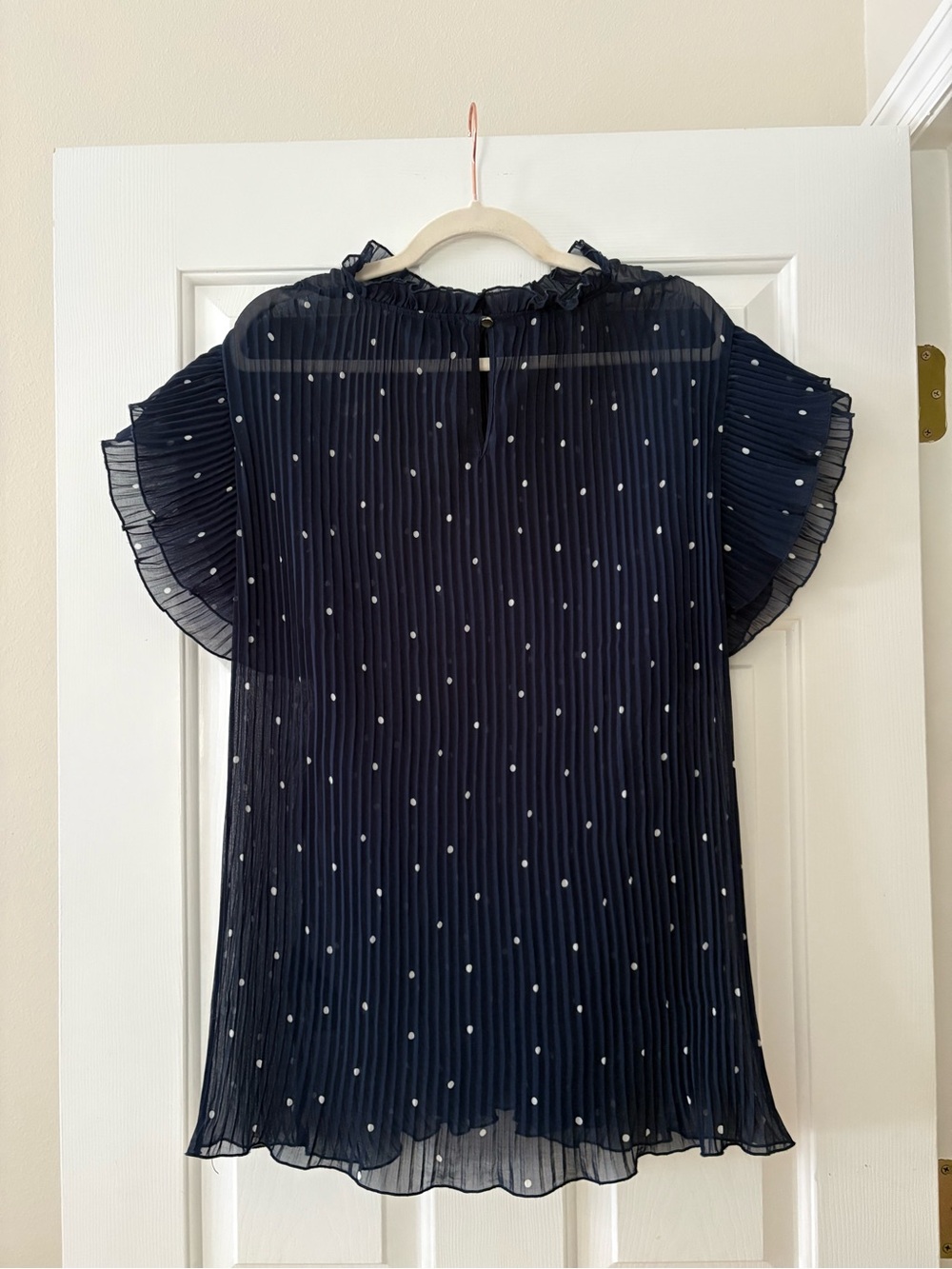City Chic Navy and White Polka Dot Pleated Blouse